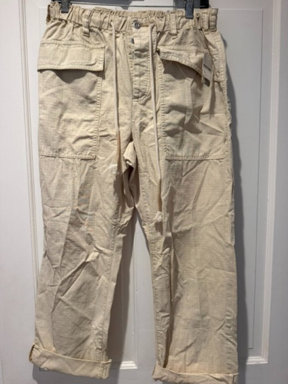 New Free People Ivory 100% cotton button fly drawstring pants - Size M